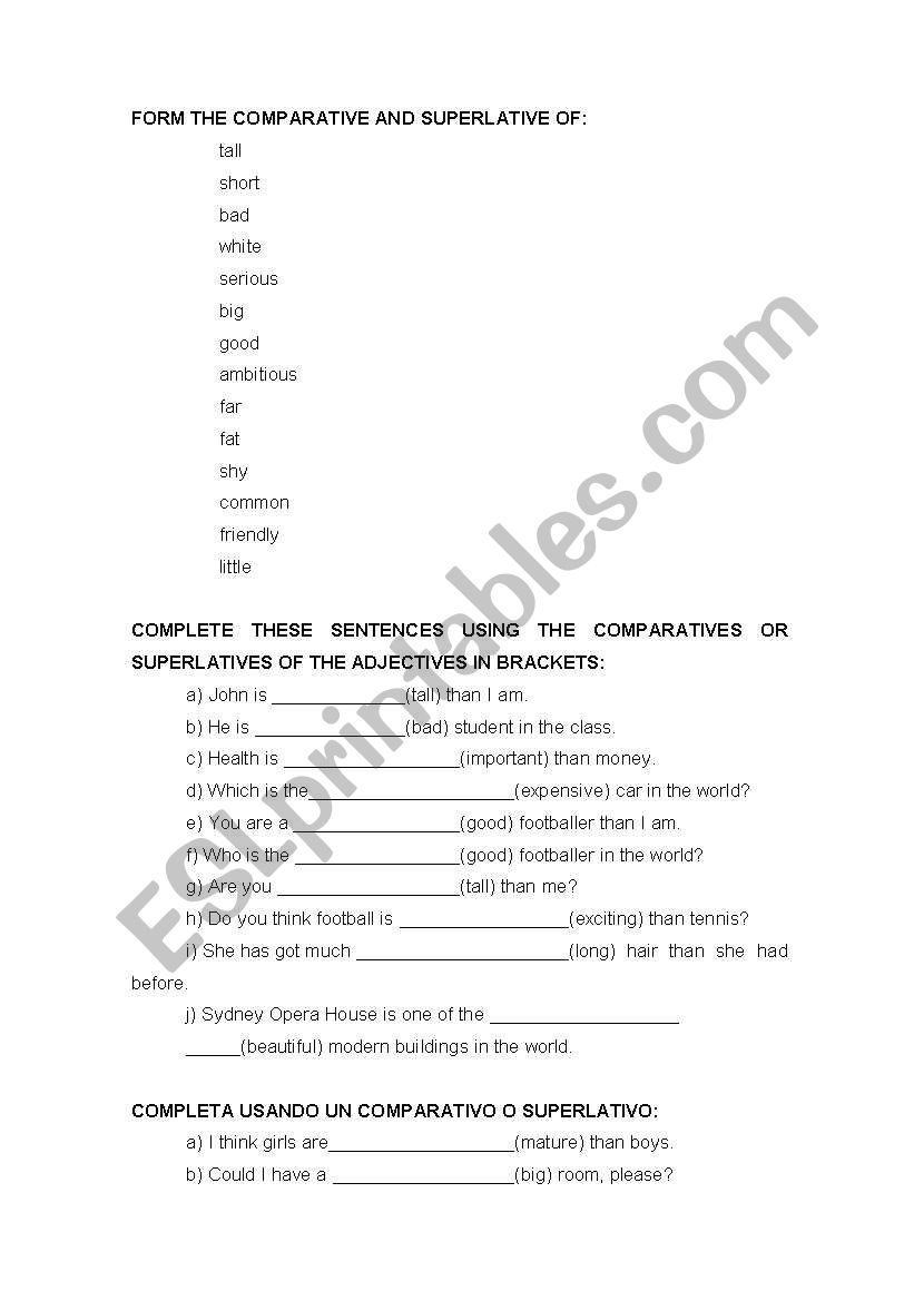 COMPARATIVES AND SUPERLATIVES worksheet