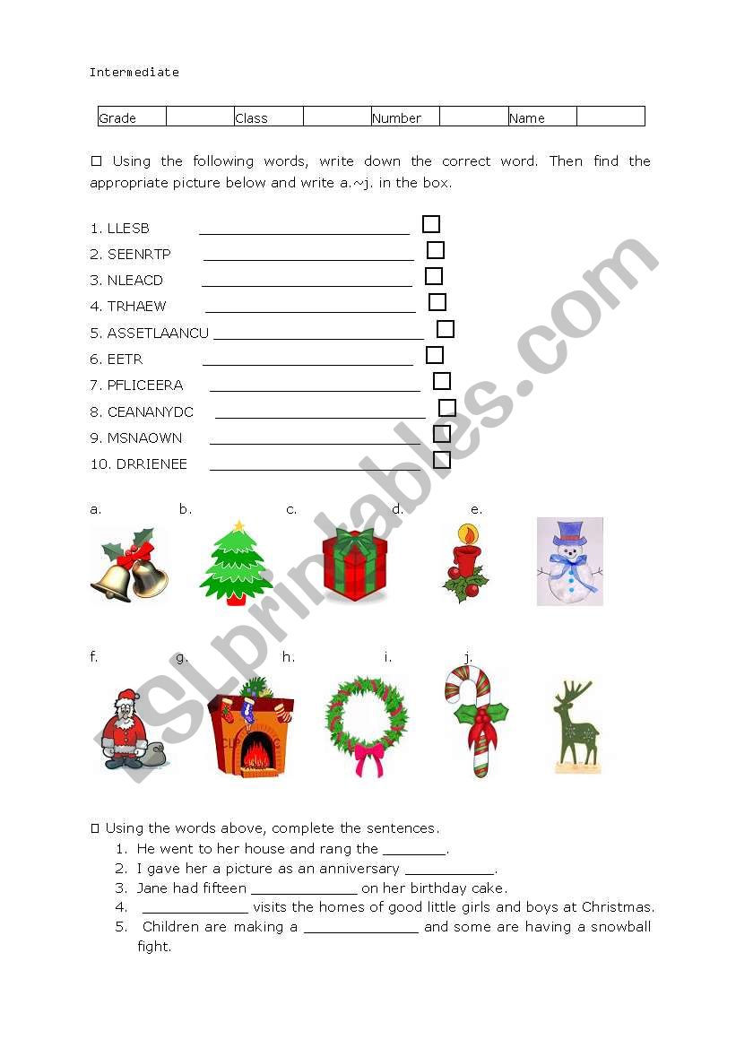 CHRISTMAS WORDS (INTERMEDIATE)