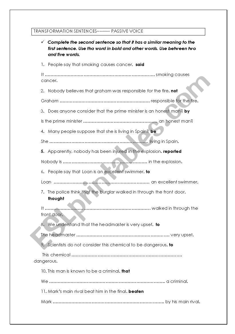 passive voice transformations worksheet