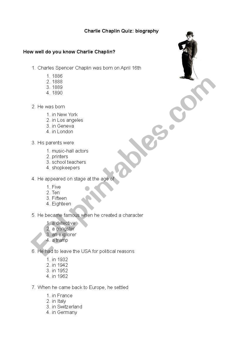 Charles Chaplin worksheet