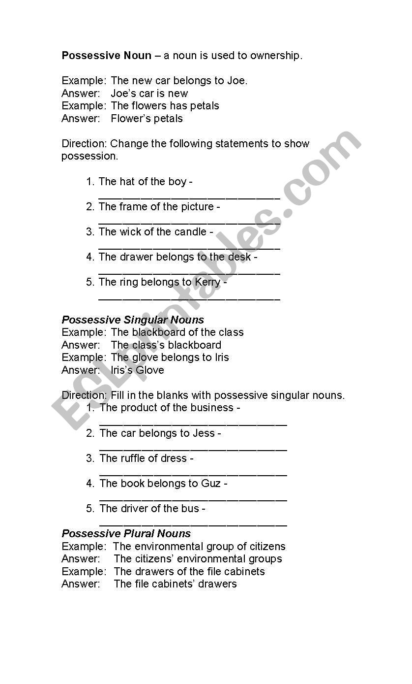 possessive noun worksheet