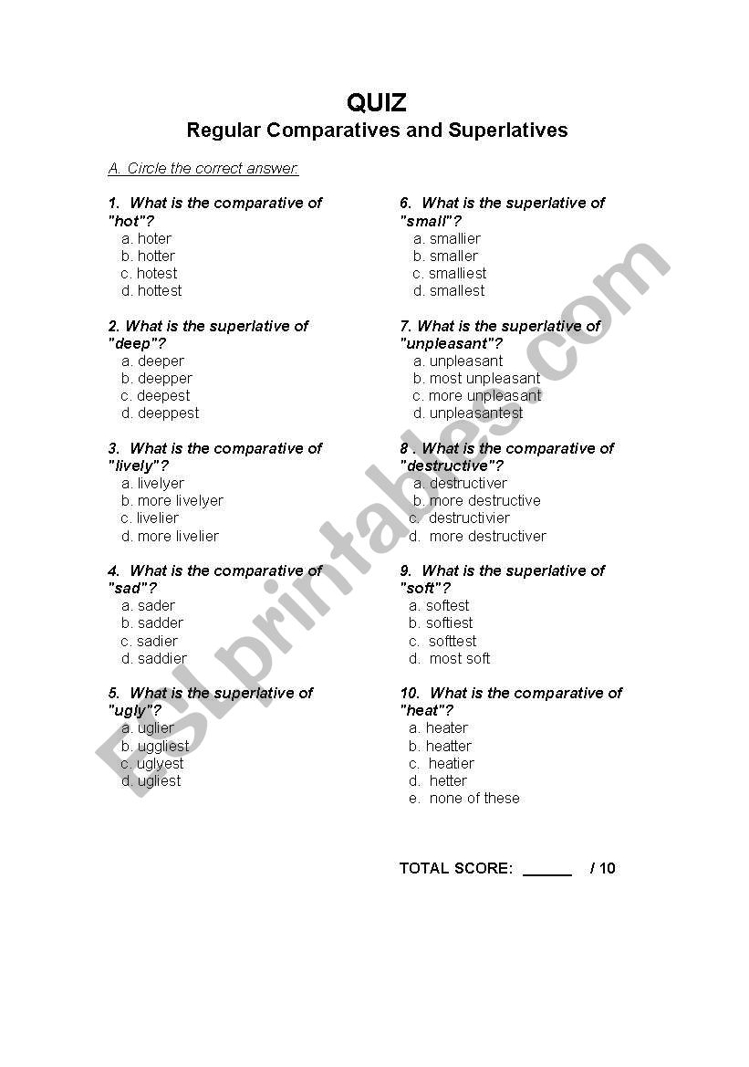 comparatives and superlatives worksheet