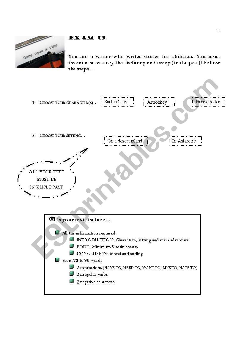 Writing a story in the past worksheet