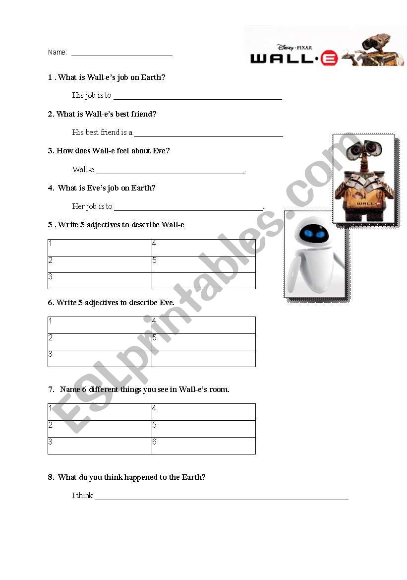 Wall-E Movie Worksheet worksheet