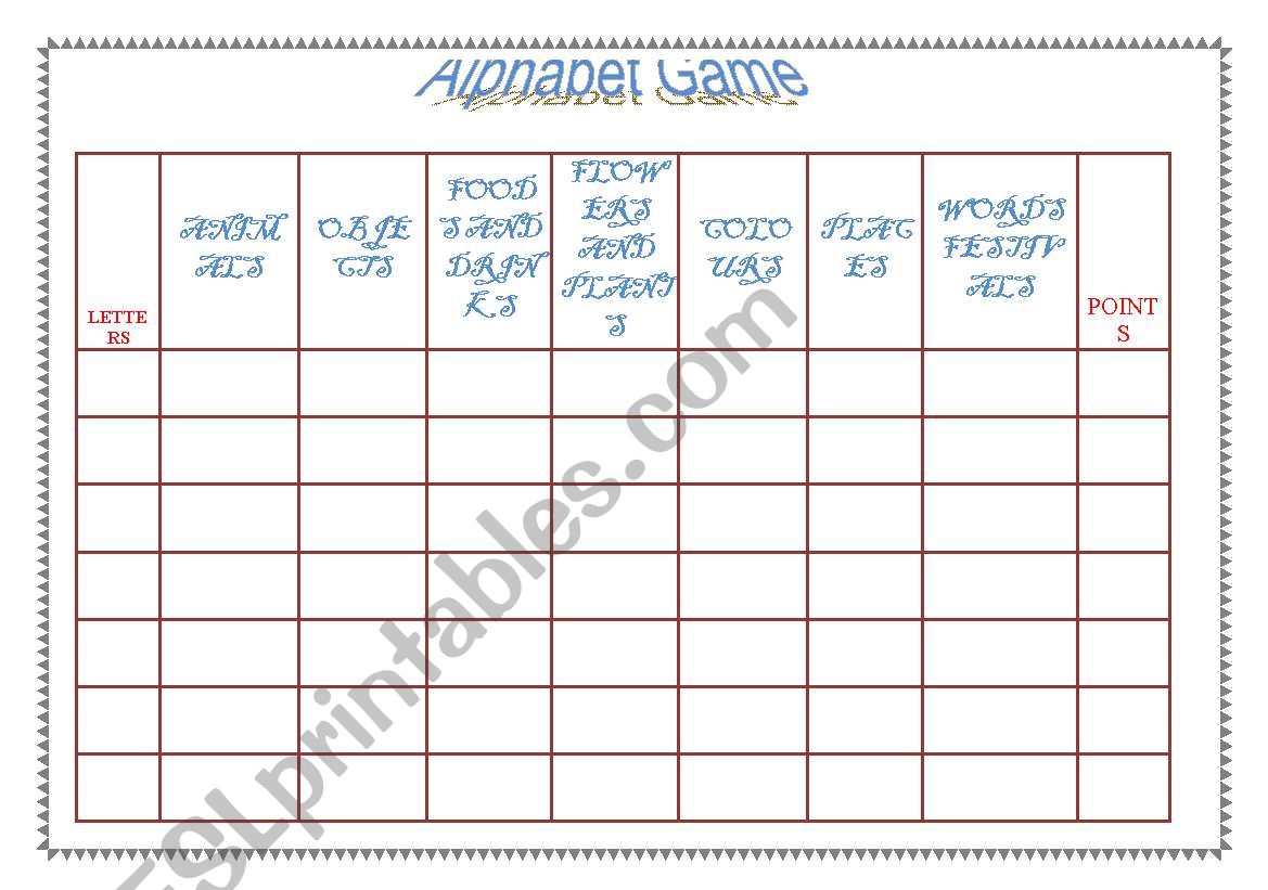 alphabet game worksheet