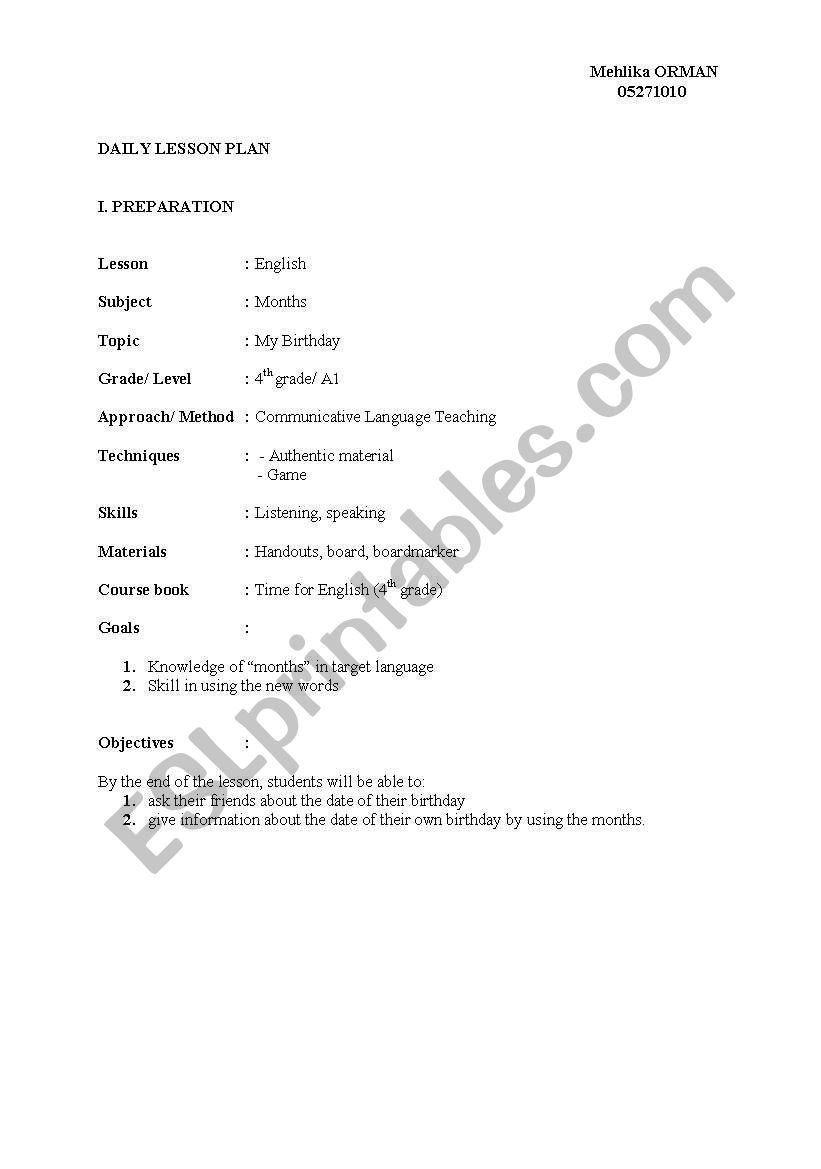 months for 4th grade worksheet