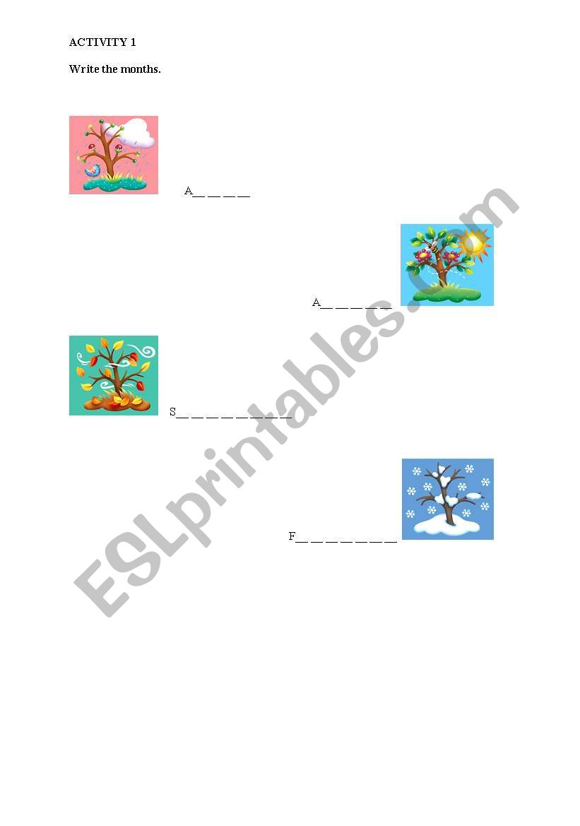 Activity 1 for Months worksheet