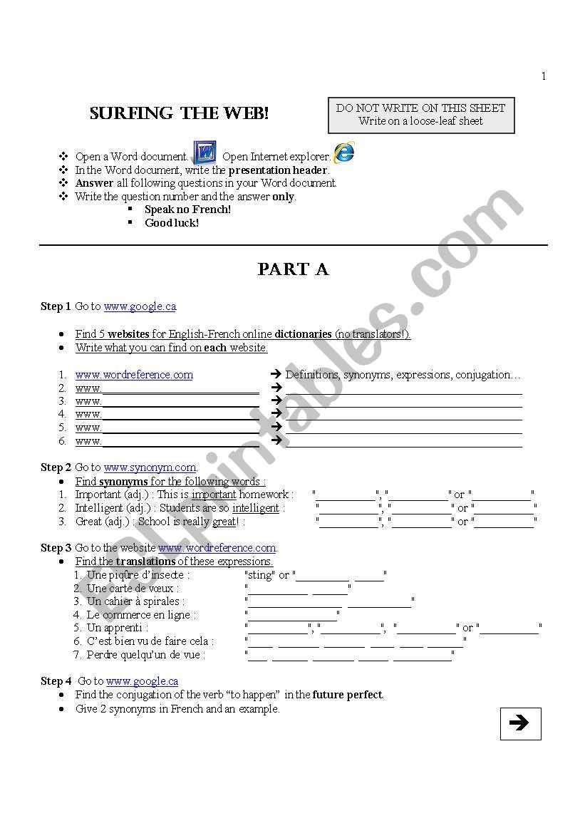 Surfing the web - introduction to online dictionaries