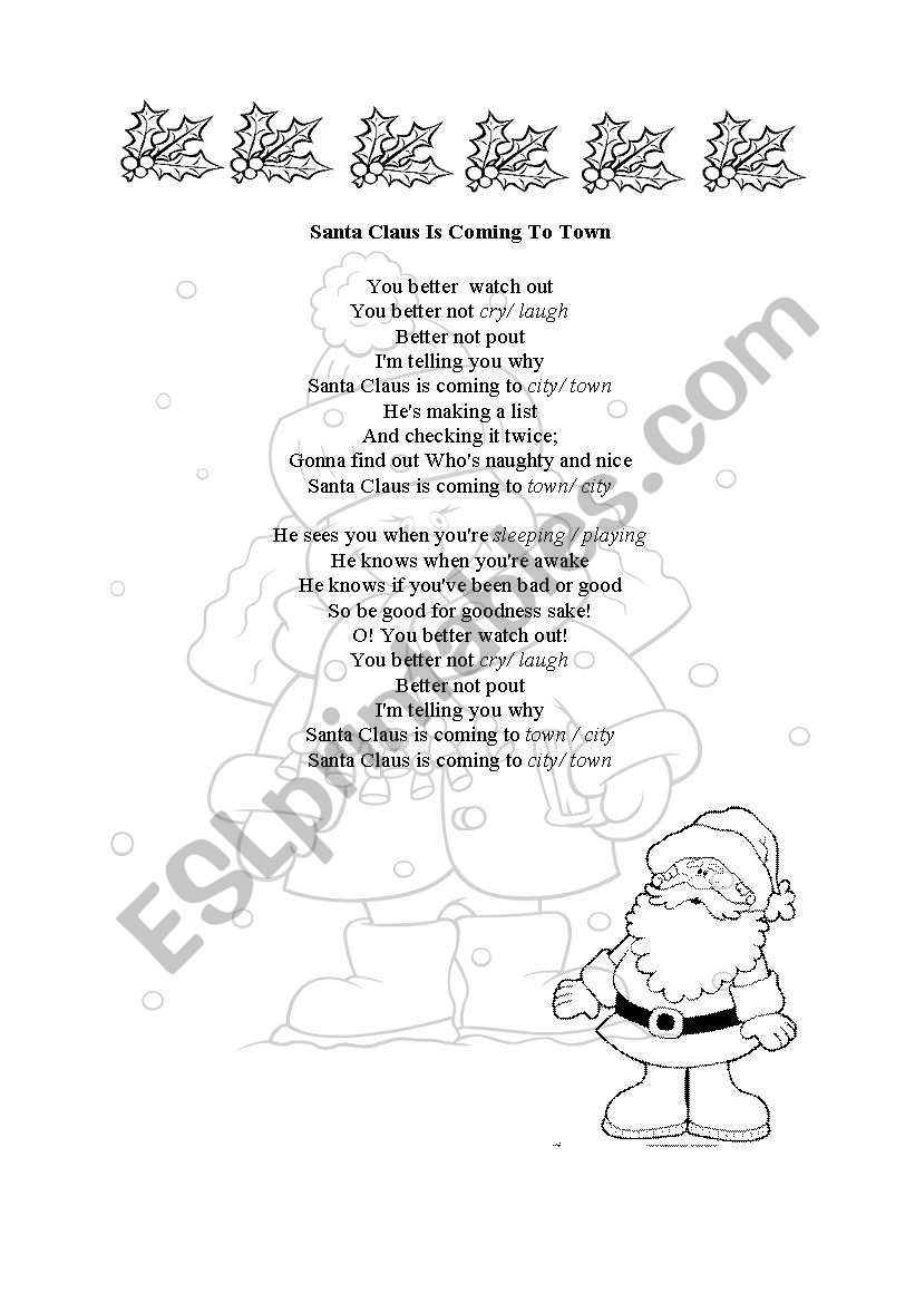 santa lcaus is coming to town worksheet