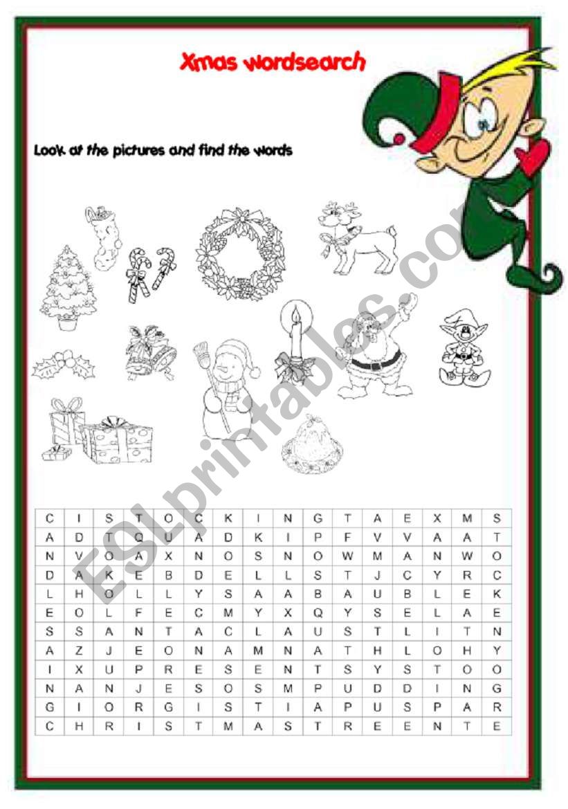 Xmas wordsearch worksheet