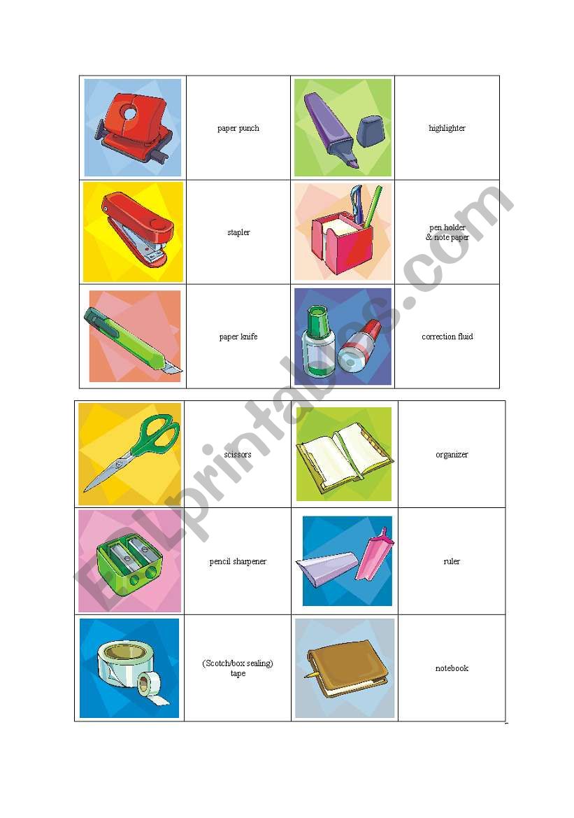 Office Supplies / School Supplies Memory Game