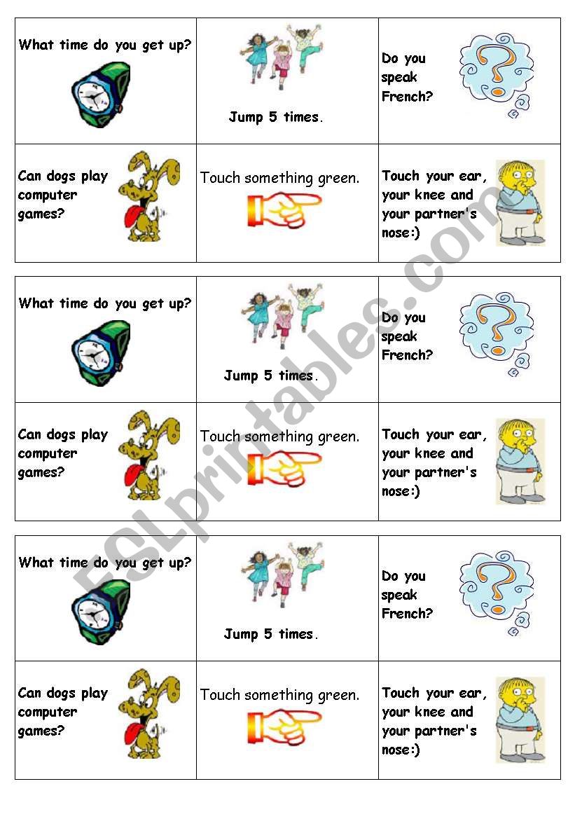 Activity cards for my present simple board game. SEE MY PRINTABLES