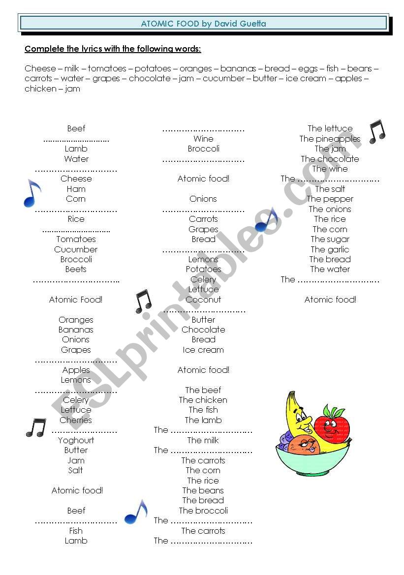 atomic food worksheet