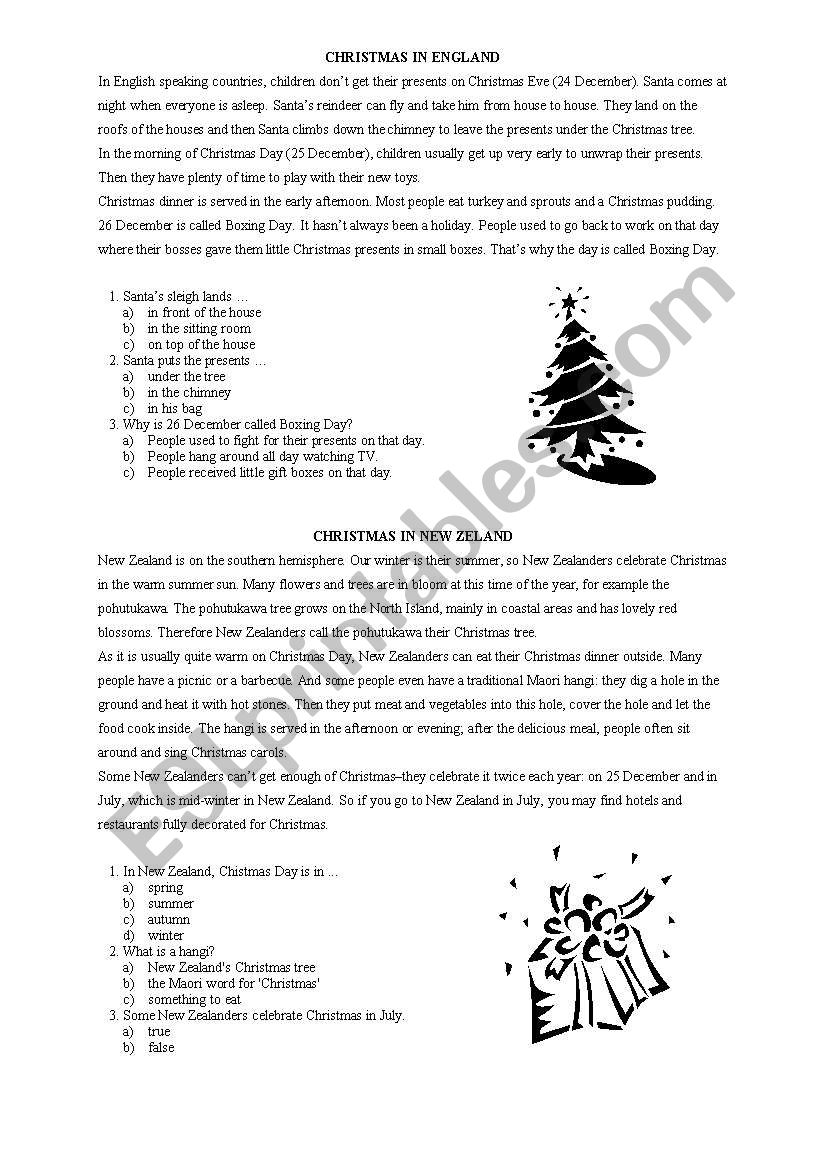 christmas england/ne zeland worksheet