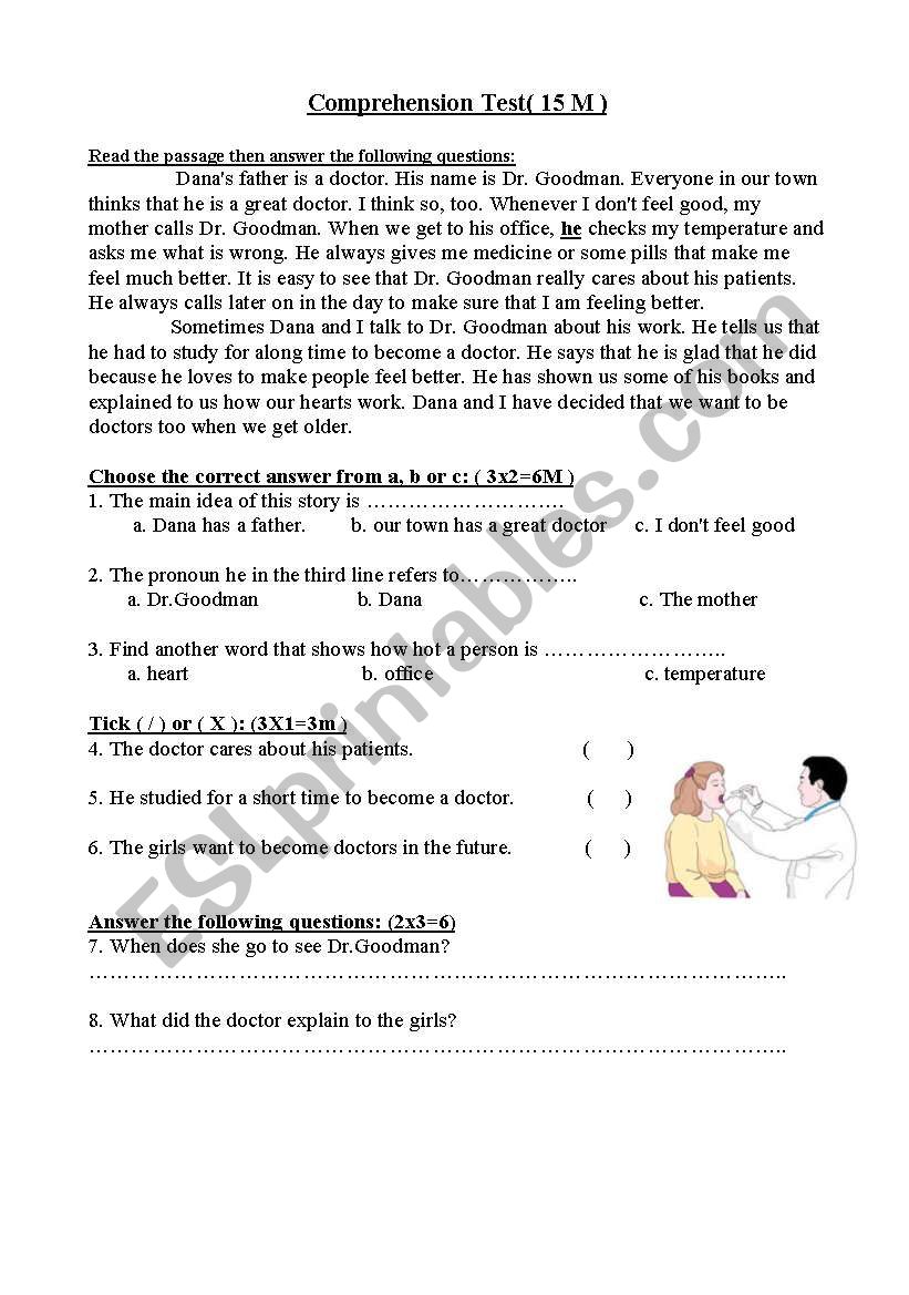 Reading passage worksheet