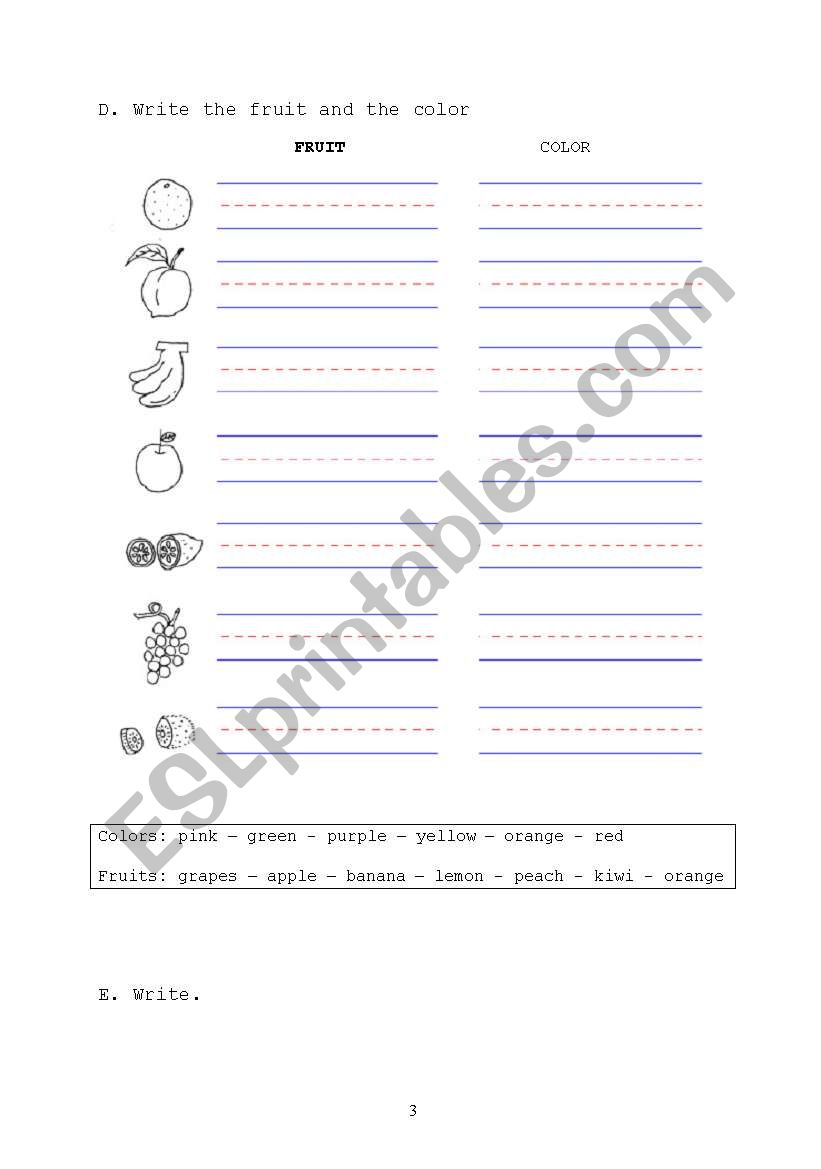 fruts worksheet