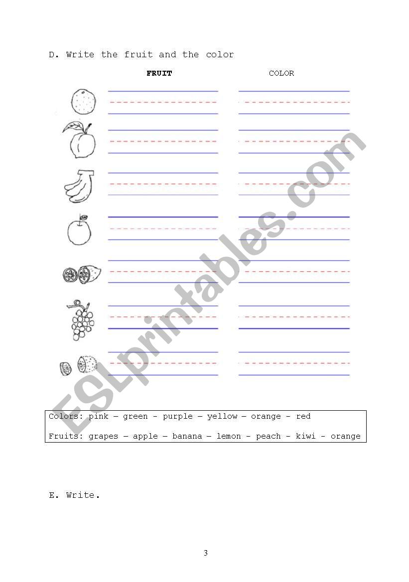 fruýts worksheet