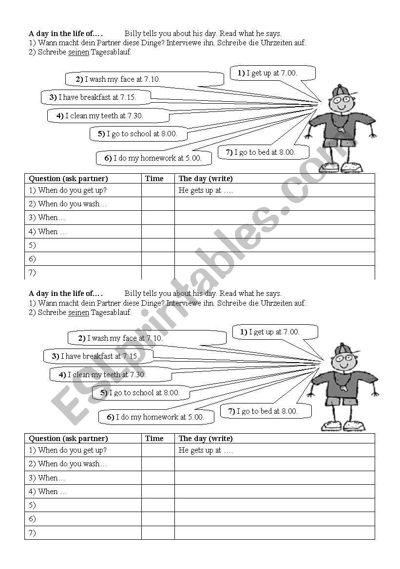 A day in the life of worksheet