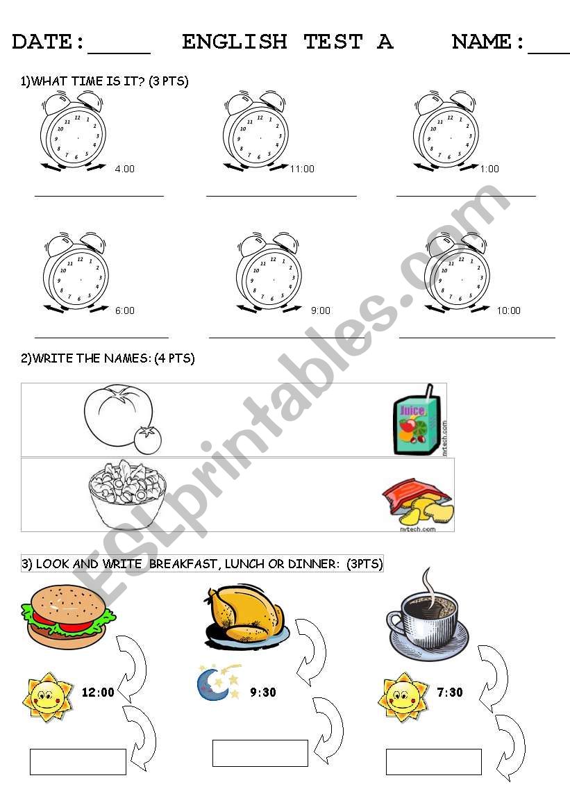 test on the time,  foodl & meal times  TEST A & B