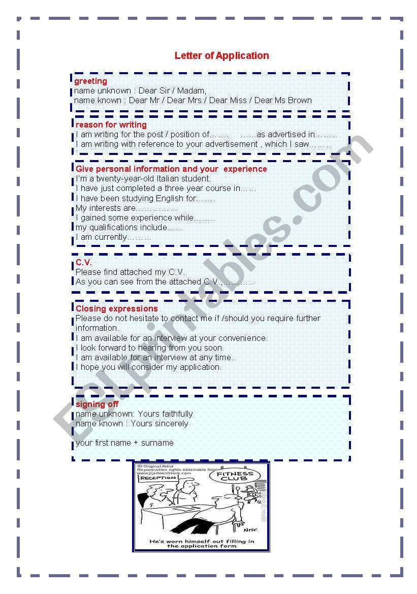 fce letter of appication worksheet