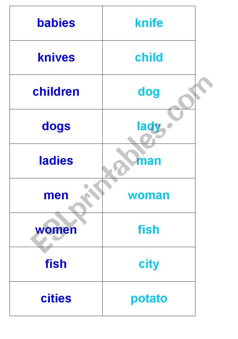 Irregular Plurals Domino worksheet