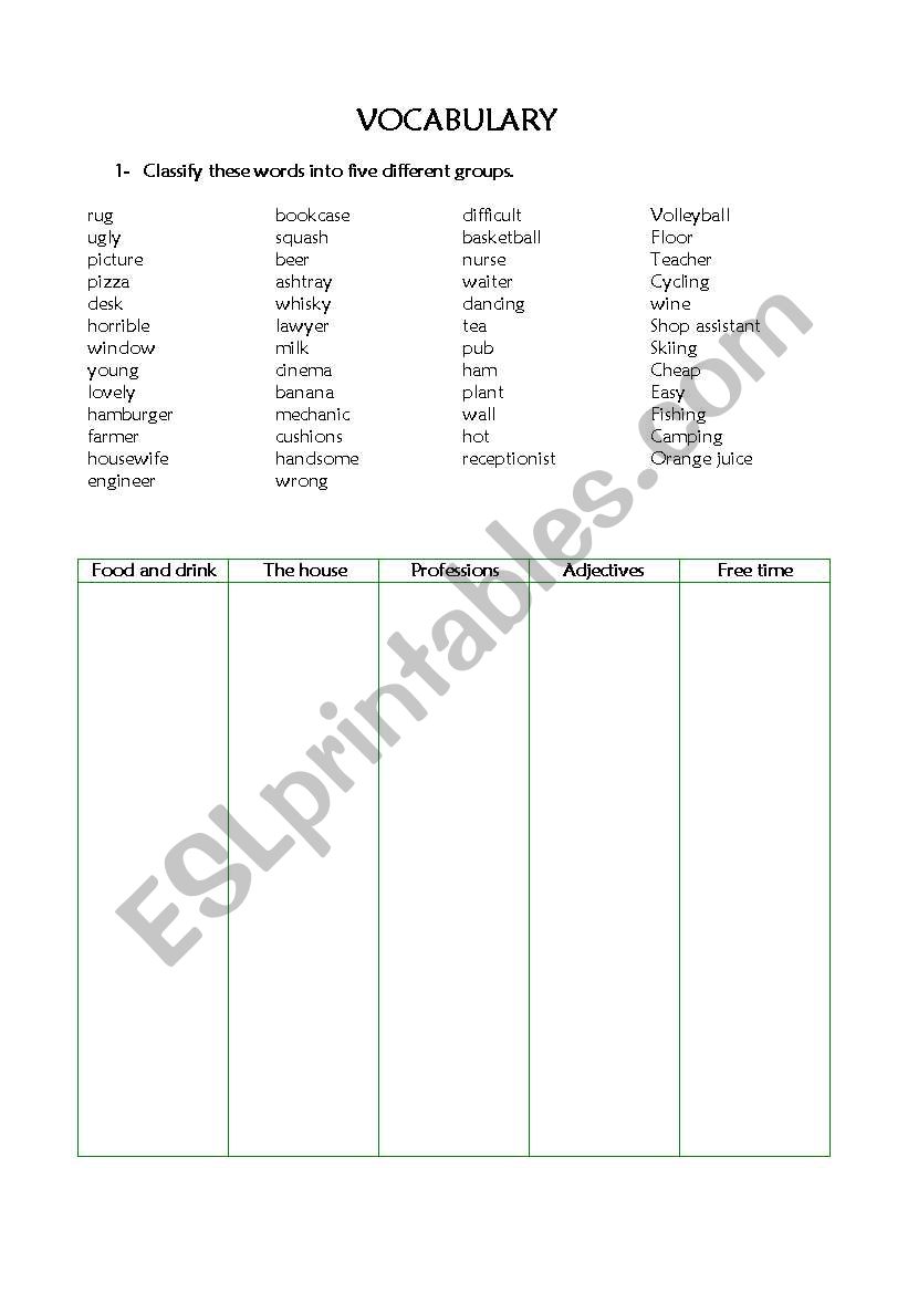 word groups worksheet