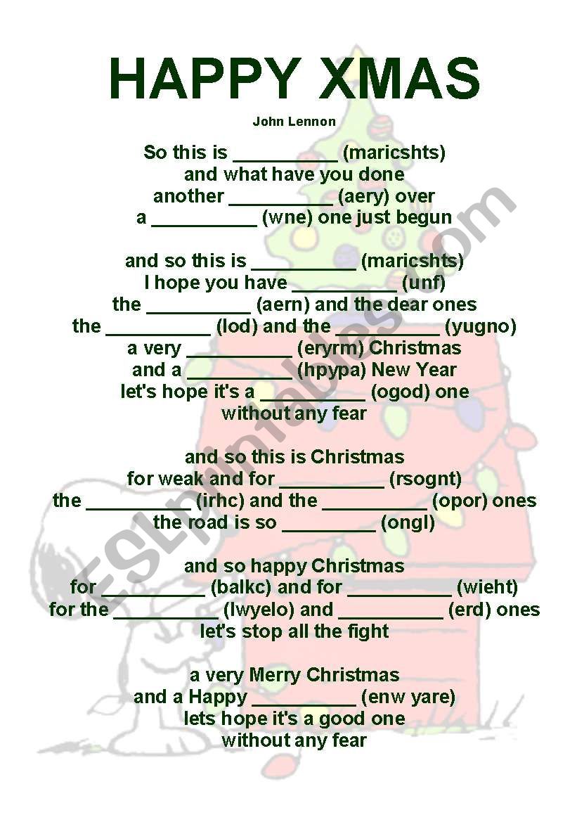 happy xmas (war is over) worksheet