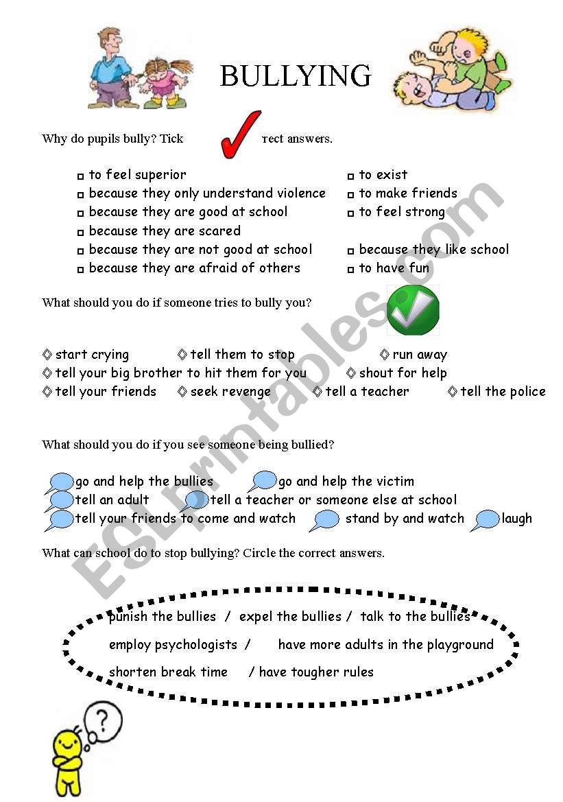 School bullying worksheet