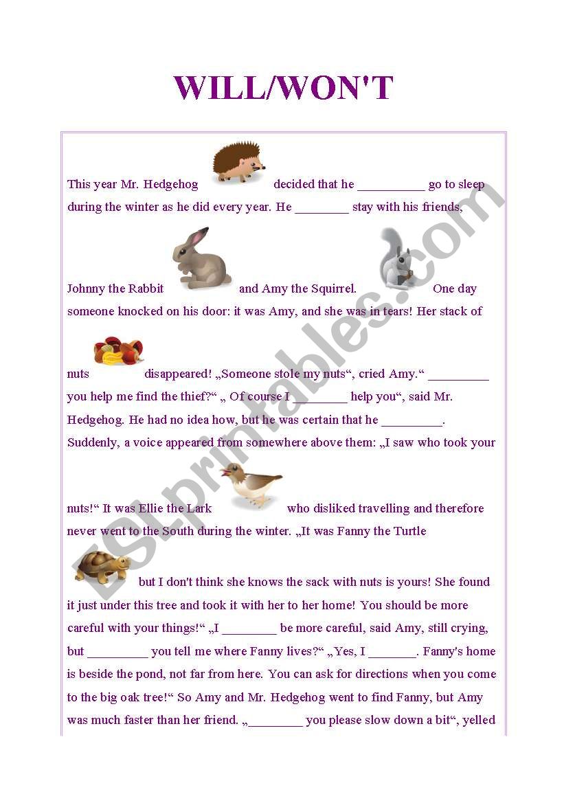 will/wonÂ´t  worksheet