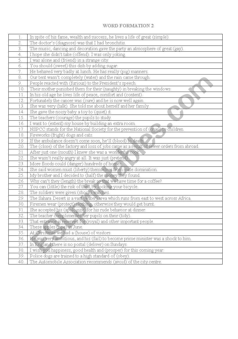 Word Formation worksheet