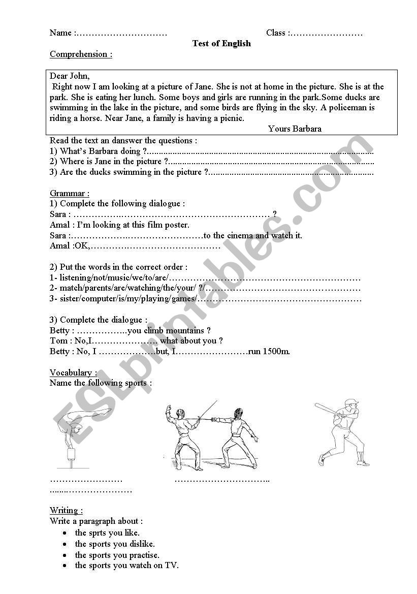 test worksheet