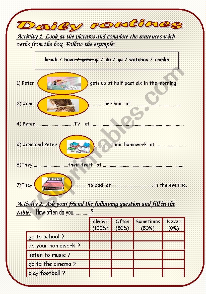 Daily routines worksheet