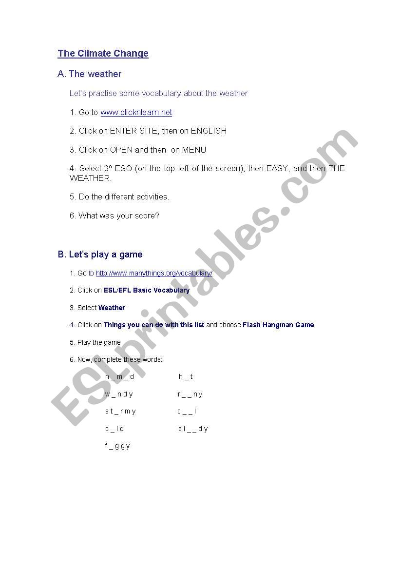 The Climate Change worksheet