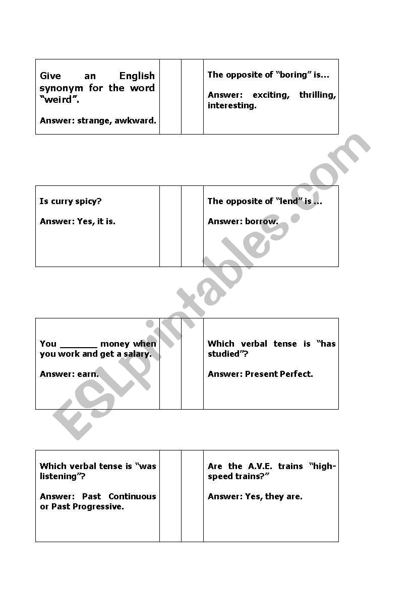 Trivia questions: English worksheet