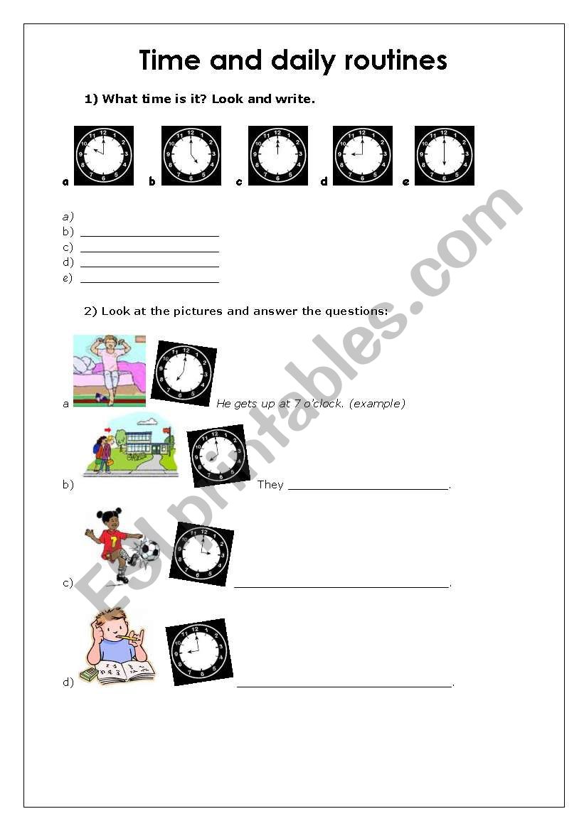 Time and daily routines worksheet