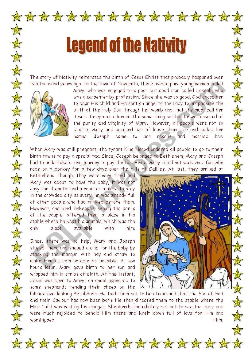 Legend of the Nativity  worksheet