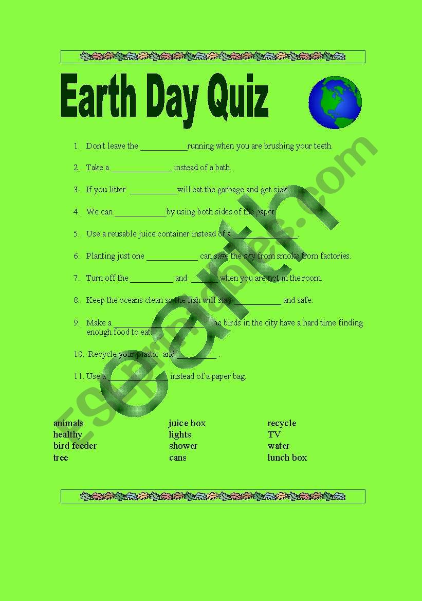 earth day quiz worksheet