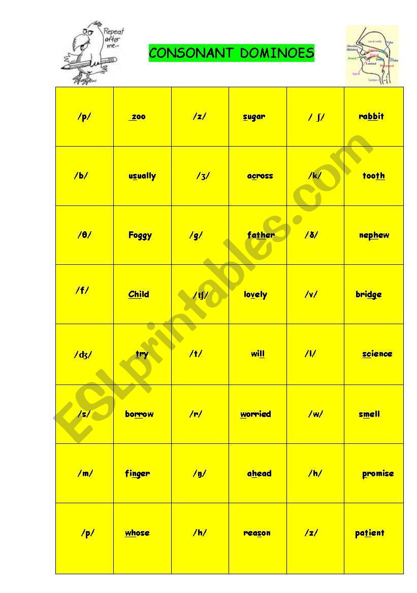 pronunciation: consonat dominoes with key
