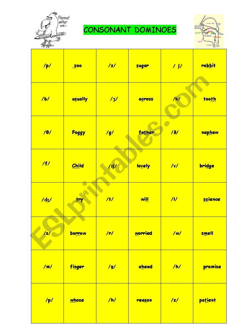 pronunciation: consonat dominoes with key