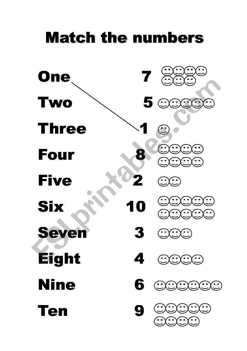 Match numbers one to ten worksheet
