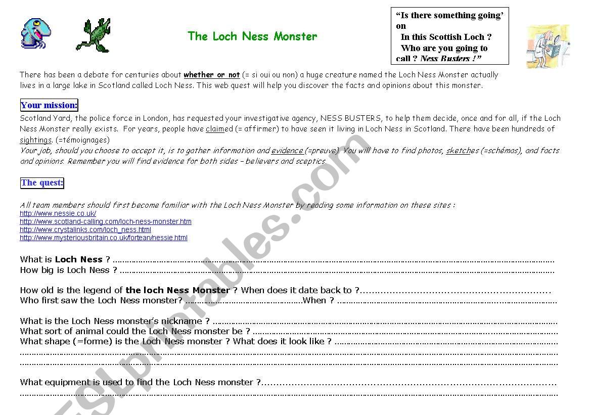 Nessie webquest worksheet