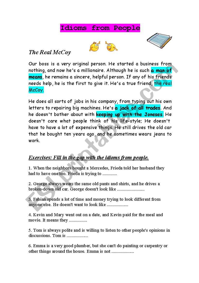 Idioms - People worksheet