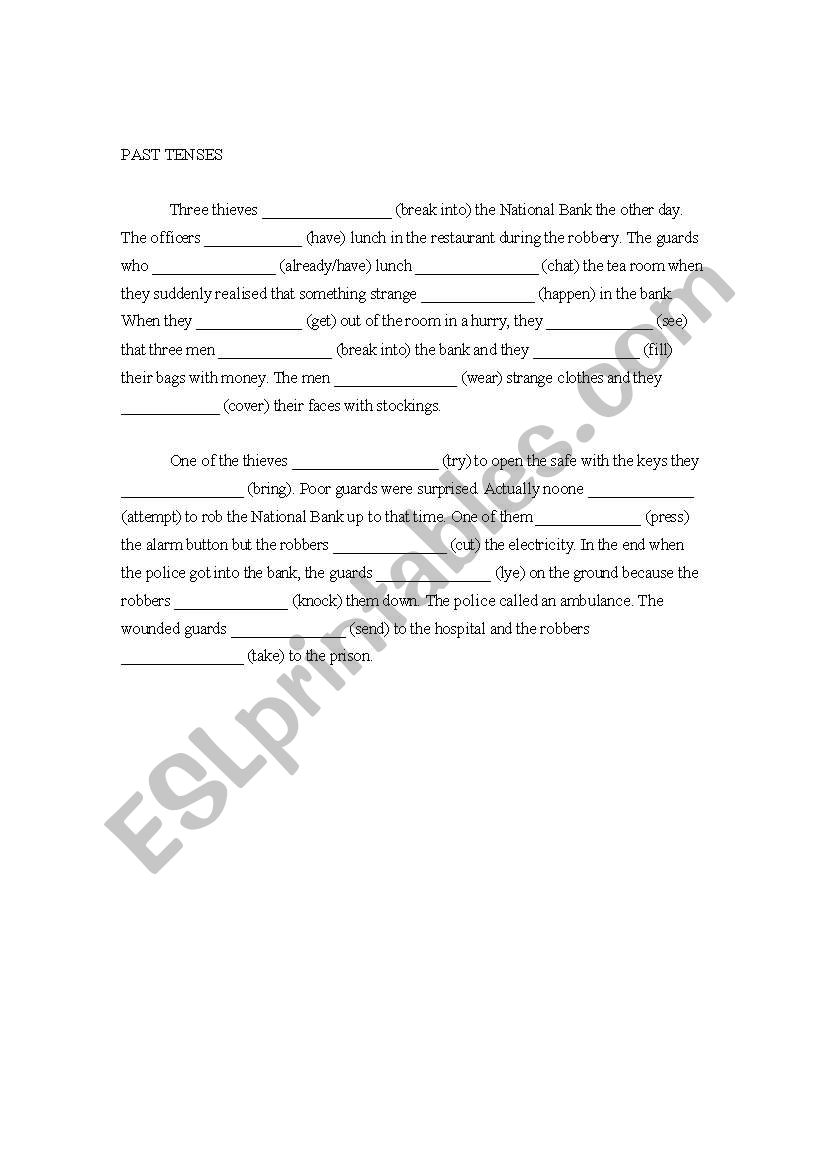 past tenses worksheet