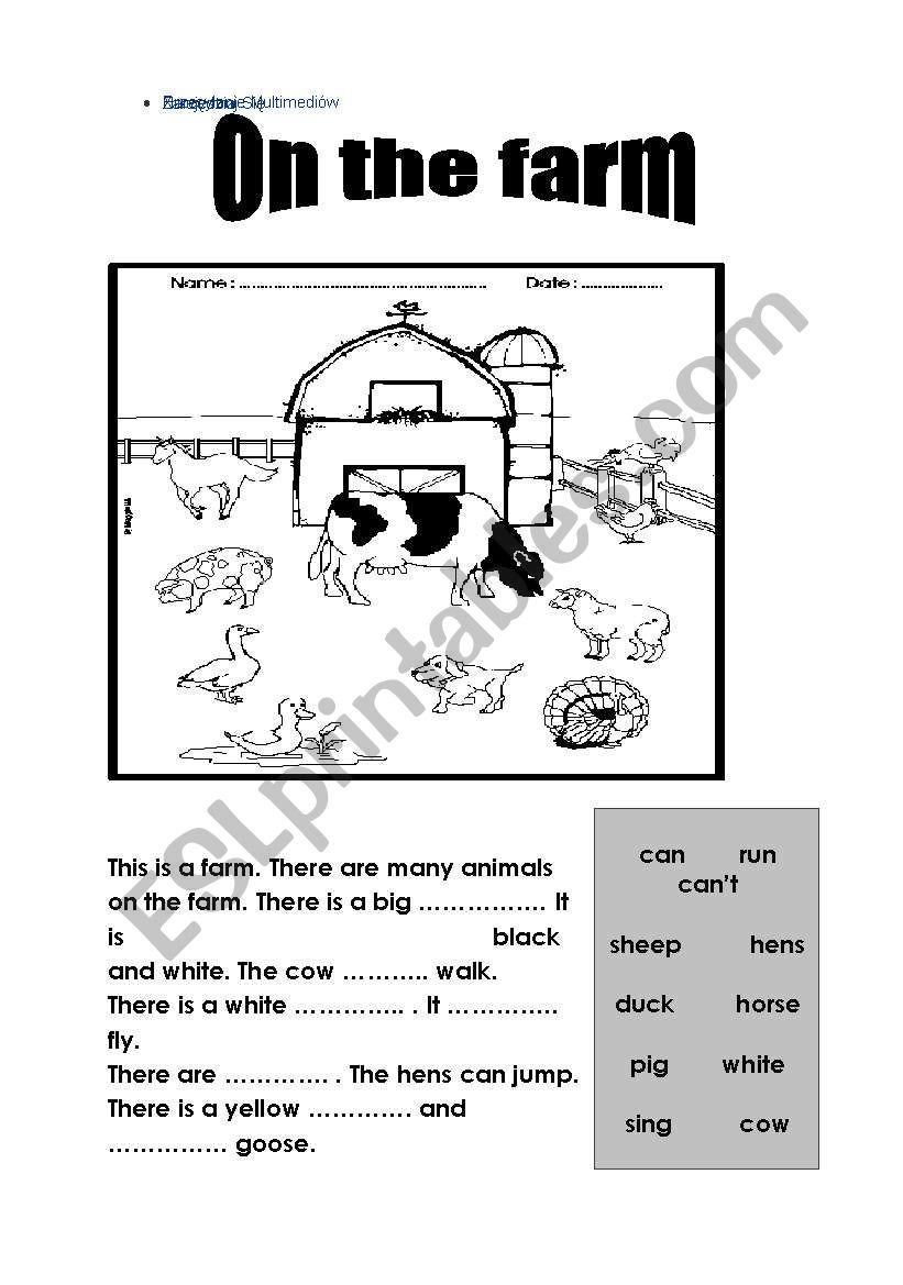 On the farm worksheet