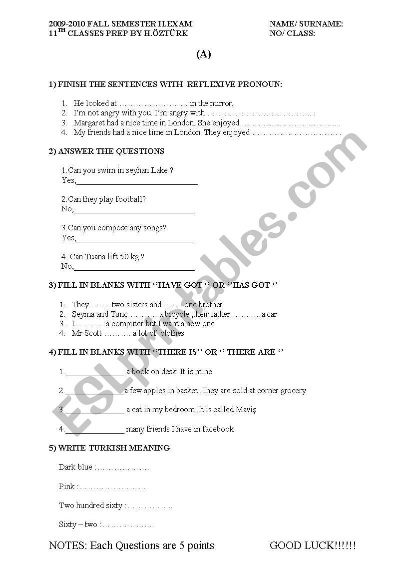 .exam worksheet
