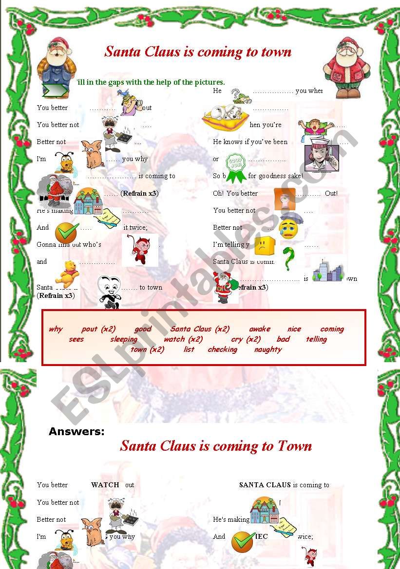 SANTA CLAUS IS COMING TO TOWN worksheet