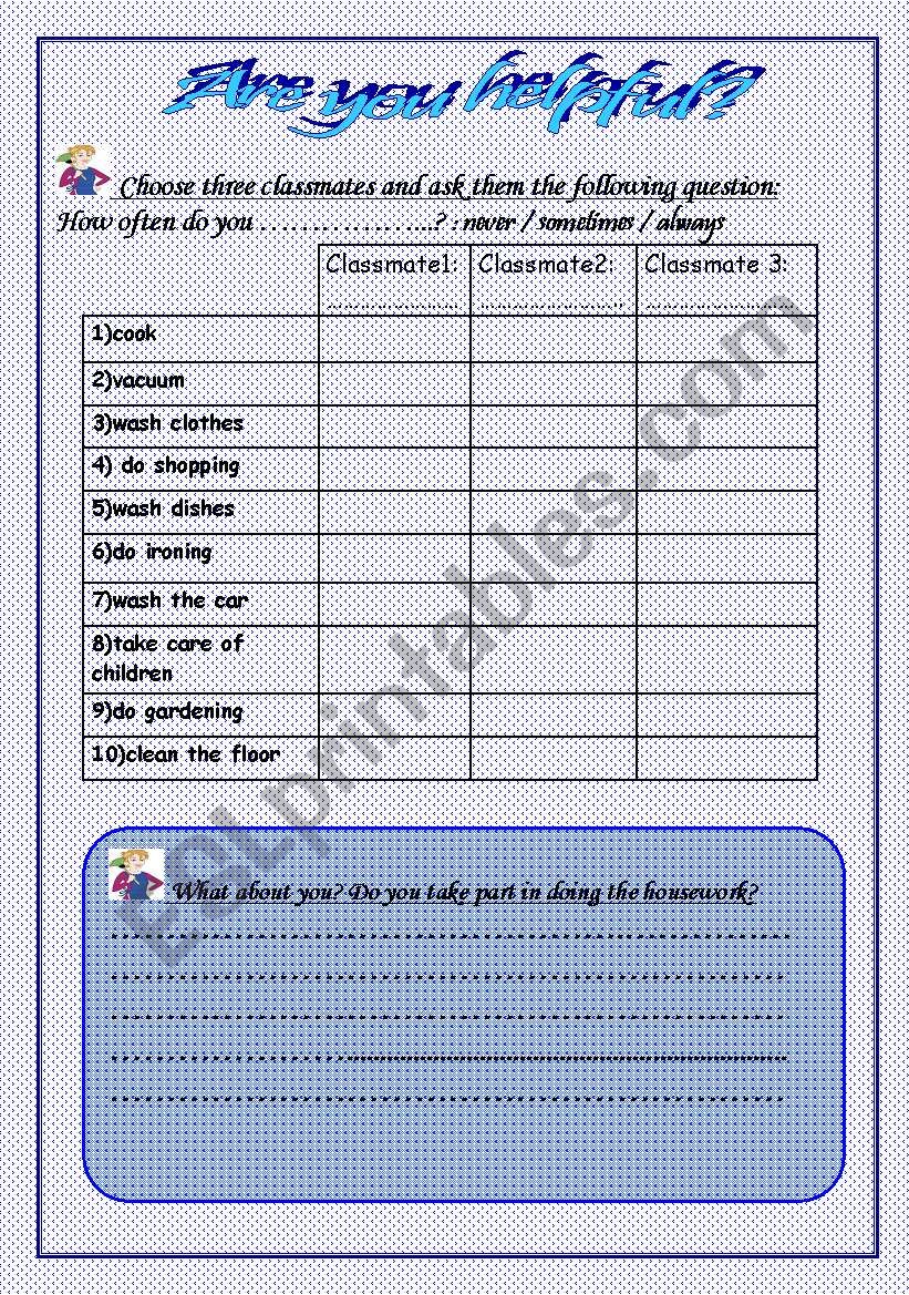 Are you helpful? worksheet