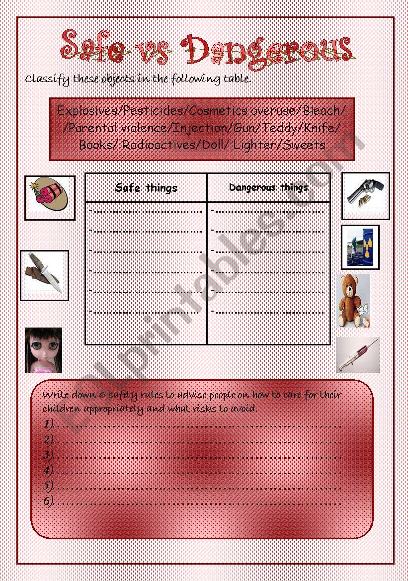 safe vs dangerous worksheet