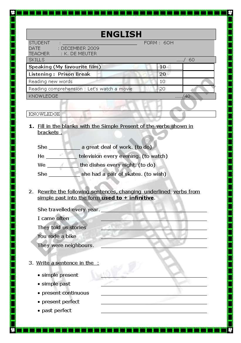 Exam (knowledge) (2 pages) worksheet