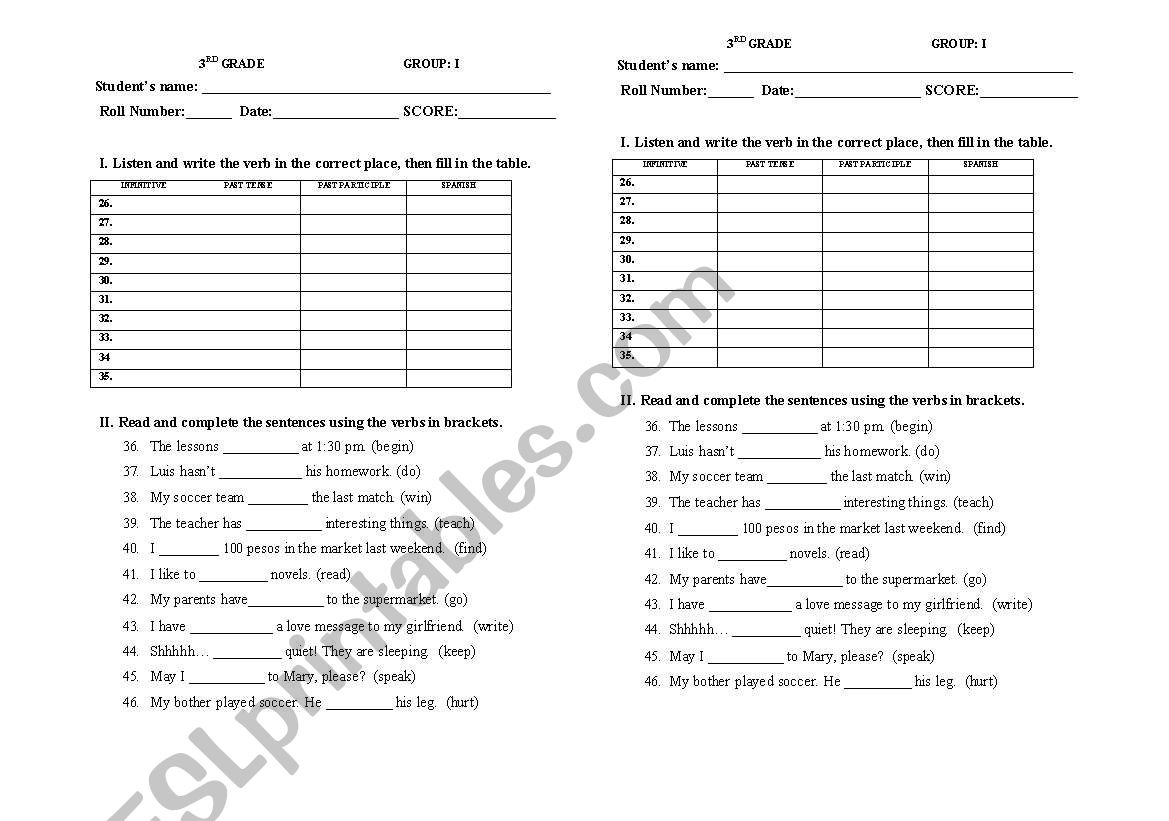 Verbs worksheet